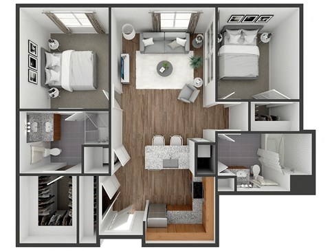 Floor plan for 2 beds, 2 baths, 946 sqft